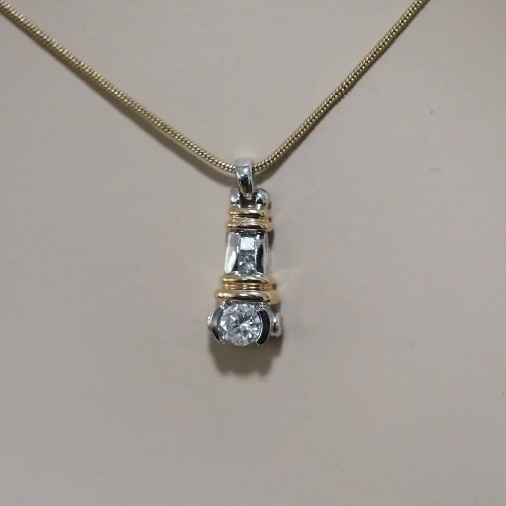 LADIES VINTAGE 14 KARAT WHITE & YELLOW GOLD BEZEL SET DIAMOND PENDANT
